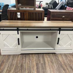 New [Minor Damages and missing shelf]WAMPAT Farmhouse TV Stand with Siliding Barn Doors, Wood Entertainment Center for TV's up to 65" with Adjutsbale 