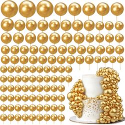 113 PCS 5 Size Ball Cake Picks Colorful Ball Shaped Cake Topper Pearl Balls Cupcake Cake Insert Topper for Birthday Party Wedding Decoration Supplies
