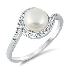 New Sterling Silver White topaz and freshwater pearl ring, size 7