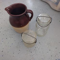 Vintage Atlas EZ Bail Quart Jar, Wholefruit Pint Jar Bail, Antique Stonewear Pitcher