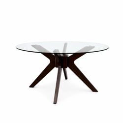 Round Glass Top Dining Table Dark Wood Base