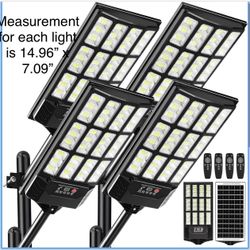 4 Pack Solar Street Lights, Outdoor Flood Light with 2 Motion Sensors, Dusk to Dawn, IP66 Waterproof Solar Powered Parking Lot Light with Remote Contr