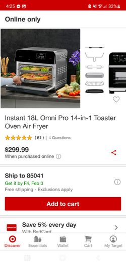 Instant Pot Omni Pro 19 QT/18L Air Fryer Toaster Oven Combo, From the  Makers of Instant Pot, 14-in-1 Functions, Fits a 12 Pizza, 6 Slices of  Bread