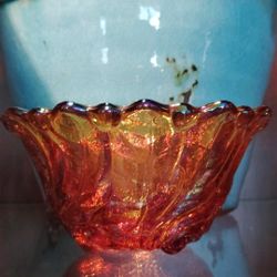 Antique Marigold Dish Irridescent Beveled Fluted Top Tapered Down 