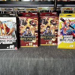 one piece tcg Ban Dai The three brothers Ultra Deck, Yamato Starter Deck, Monkey D Luffy starter deck sealed 