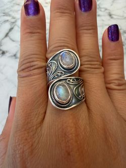 New rainbow moonstone silver plated wrap ring fantastic
