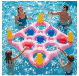 Inflatable Ring Toss Game with 10 Beach Balls, 8 Ring Toss Rings, 2 Sandbags with Ropes, 2 Repair Patch Kits, Instruction Manual, and Air Pump. Pink i