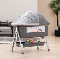 Brand New C908 Bedside Crib Bassinet, Grey, Factory Sealed Box