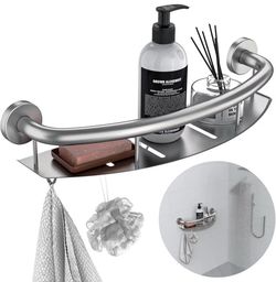 NIB Satin Brushed Nickel Shower Grab Bar W/Storage Shelf 18 Inch, Stainless Steel