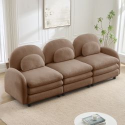 Ventura 98" Modern Teddy Fabric 3-Seater Modular Sofa with Arched Back and Lumbar Pillows
