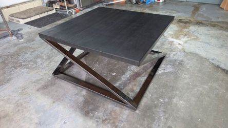 Chrome and dark wood grain coffee table