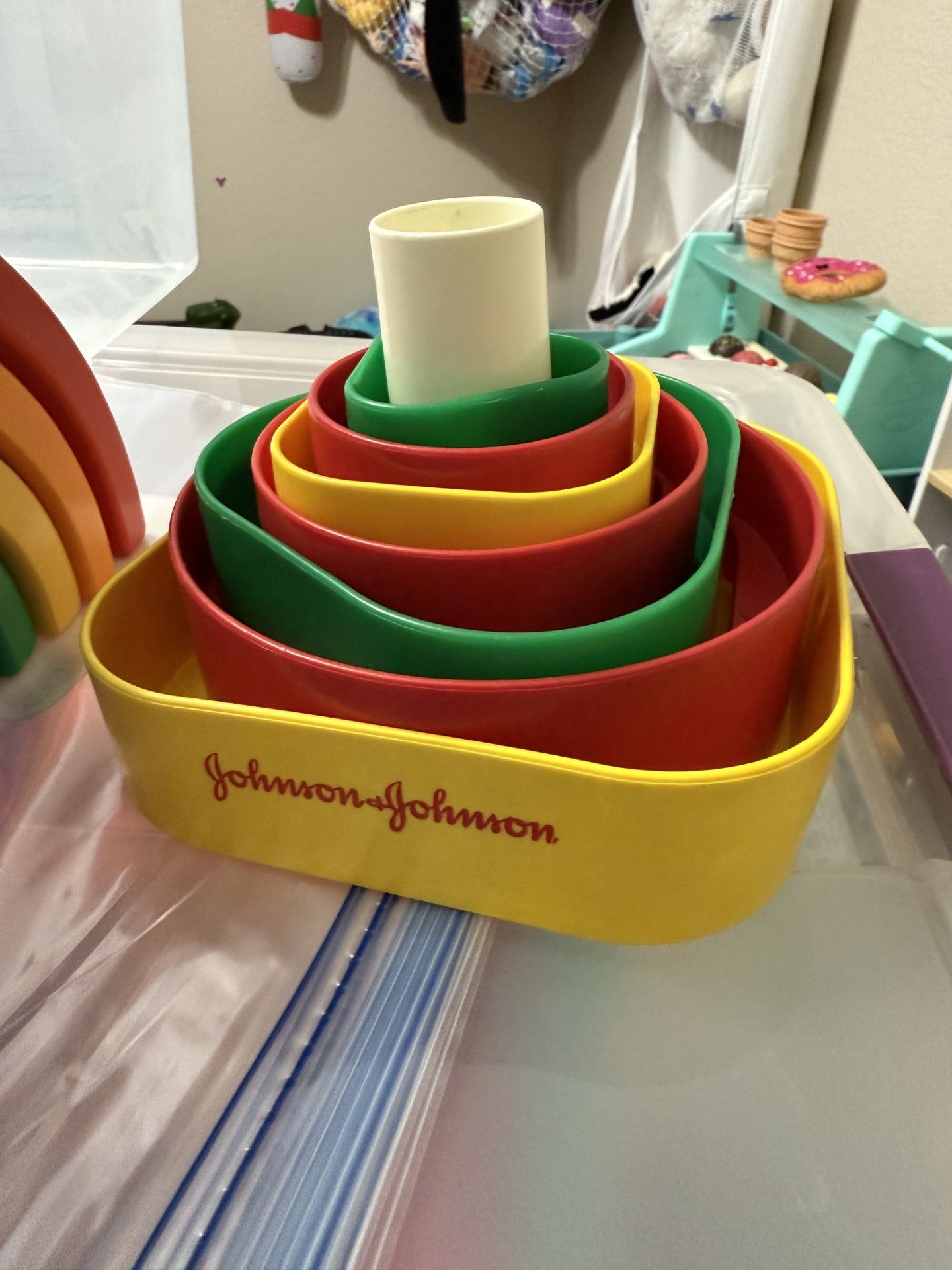 Vintage Johnson & Johnson PUZZLE POST Shapes Stacking Nesting Toy For Toddlers