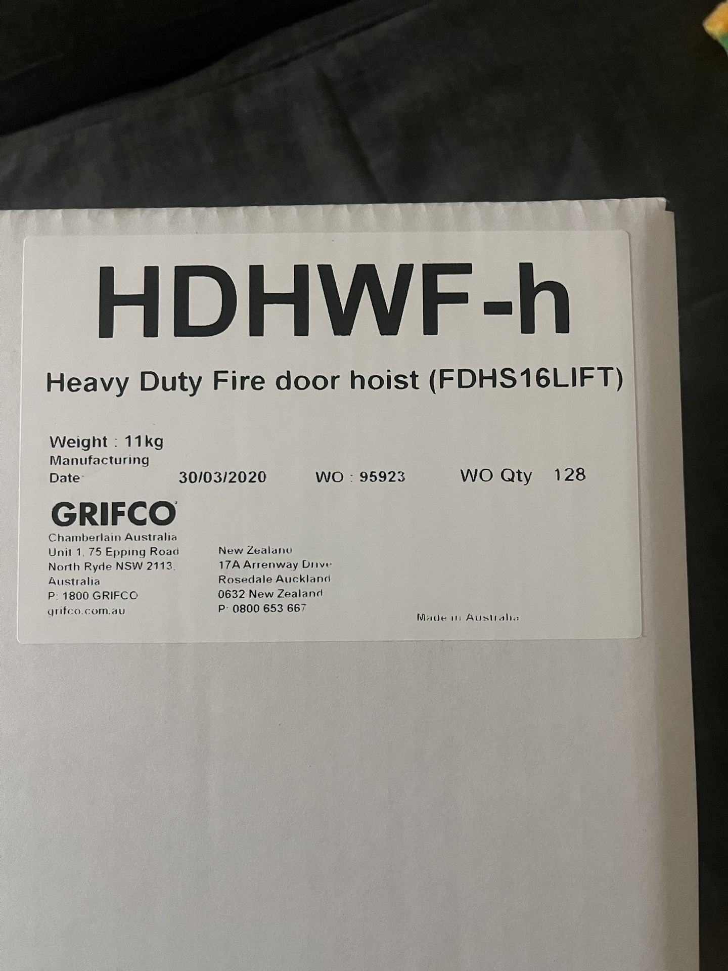 Chamberlain Grifco Fire Shutter Manual Hoist