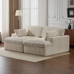 Ivory corduroy chaise lounge loveseat couch