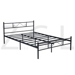Open Box Homy Casa BEARD DOUBLE BLACK V1 Metal Bed "77.95 x 55.91 x 34.84 in" Modern Sturdy Bed Frame for Bedroom or Apartment