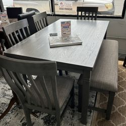 6 Piece Dining Table Set Gray Solid Wood 