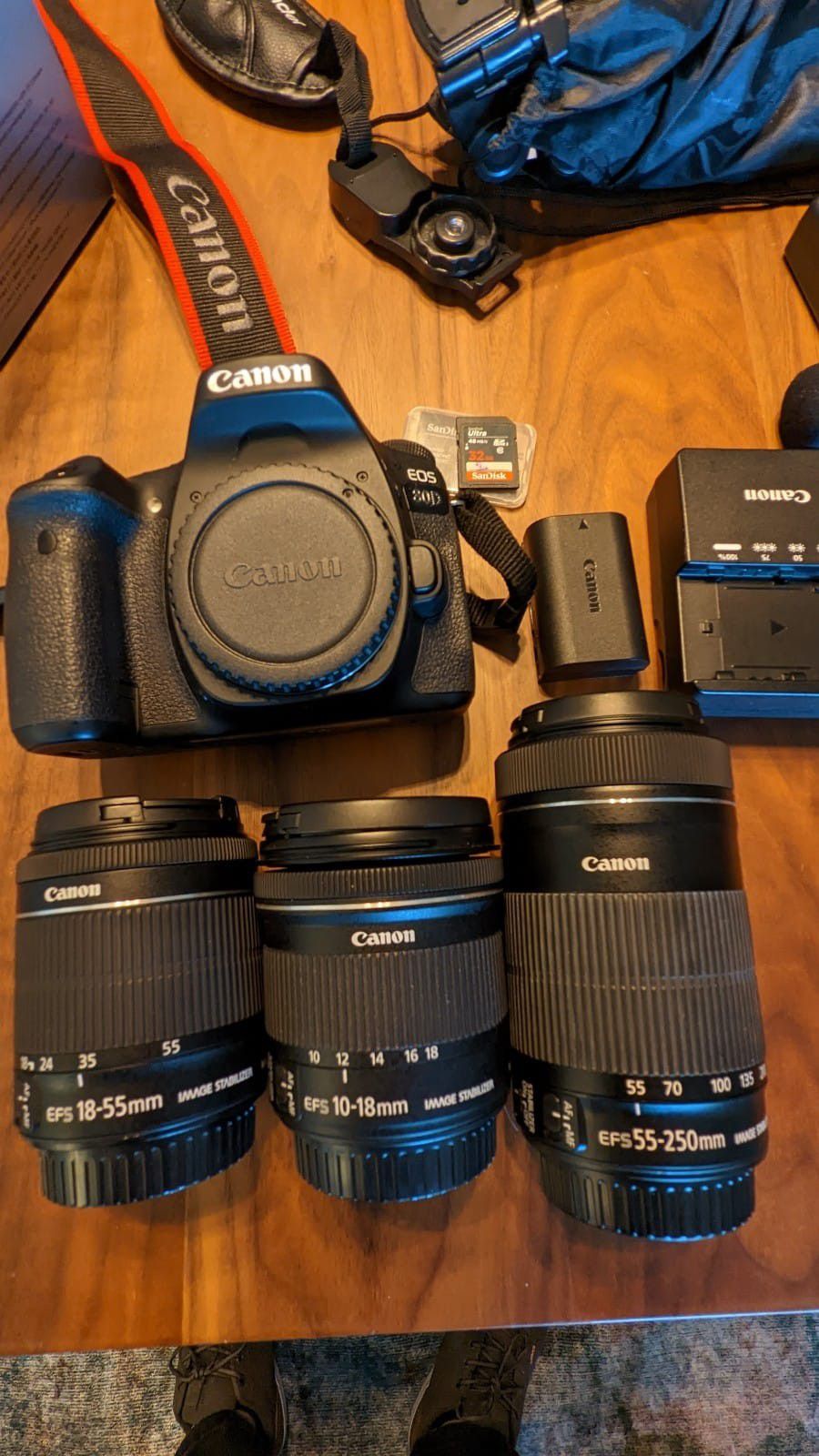 Canon 80d, 10-18mm, 18-55mm, 55-250mm. DSLR Camera Plus Accessories Lenses