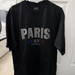BALENCIAGA Black 'Paris' Strass Vintage Jersey Oversized T-shirt