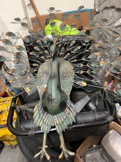 Large Metal Peacock Sculpture with Fan Tail