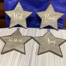 Set Of 4 Wood and Metal Stars 