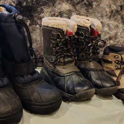 Kids insulated snow boots and hiking boots for size 3. $10 each or $23 for all.