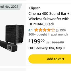 Klipsch Soundbar And Subwoofer 