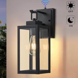( 2-Pack ) 1-Light Bulb Matte Black Dusk To Dawn Outdoor Wall Lantern Sconce With Clear Tempered Glass.
