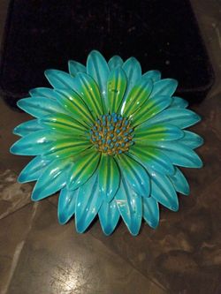 3" Vintage Painted Blue/Green Flower Brooch