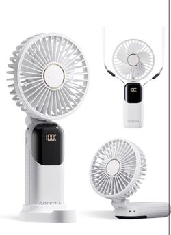 Portable Fan, 4200mAh Battery Operated Fan, 5 Speeds&Digital Display, Makeup Fans for Women with Base, 180°Foldable 3in1 Handheld/Neck/Desk Fan for Ou