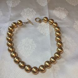  Vintage Signed  Anne Klein Matte Gold Tone Ball Choker Necklace Toggle Necklace