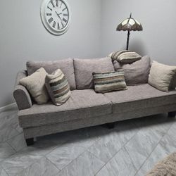 Beautiful Grey Sofa Couch With Throw Pillows 