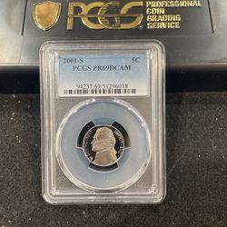 2001 S Gem Proof Jefferson Nickel Graded At PR69 With A Deep Cameo E-14