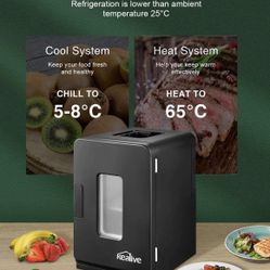 Mini Fridge Cools & Heats, 15 Liter Refrigerator with AC/DC Power, Car Fridge, Makeup Skincare Fridge