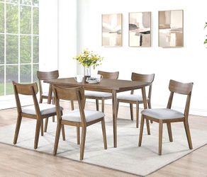 7 Piece Mid Century Modern Dining Table and Chair Set Gray Walnut Oak Upholstered cushion Designer IKEA Staging Country Style Furniture Discount 7PC
