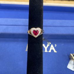 14k Gold CZ Heart Halo Signet Ring 