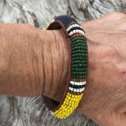 Vintage Leather Beaded Bangle 