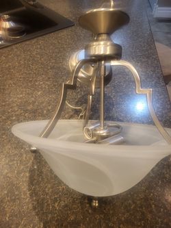 Semi-flush-mount pendent ceiling light fixture with dome, brushed nickel