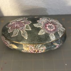 vintage ceramic hand-painted lidded floral trinket box