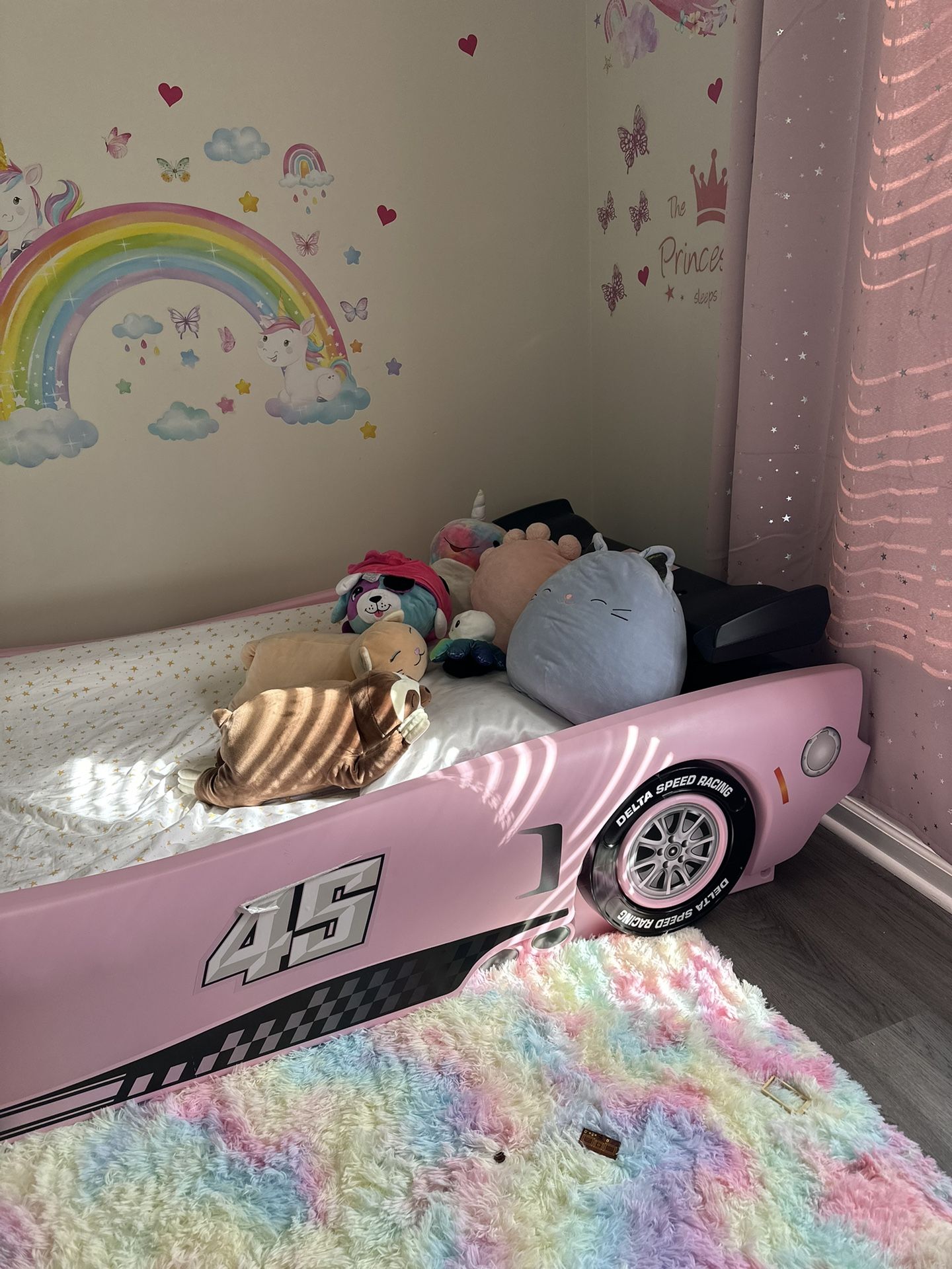 Delta Children Turbo Race Car Twin Bed, Light pink