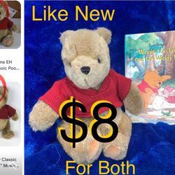 $8 Bundle of Disney Winnie the Pooh plushie 10” and Book in great condition