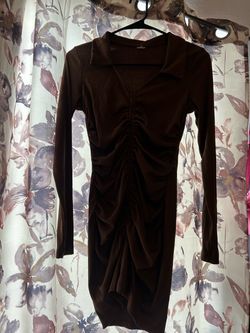 Small Brown Long Sleeve Ruched Bodycon Dress