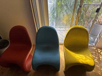 Art Deco - Set of 4 Verner Panton Chairs | Sculptural Red, Blue, Light Blue & Yellow