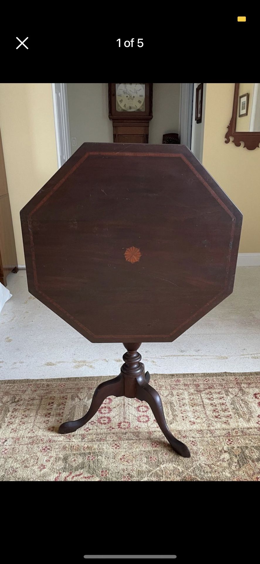 Antique Federal Mahogany Pinwheel Inlaid Tilt Top Side End Table