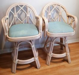 Bamboo Whitewashed Swivel Stools