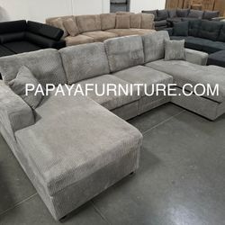 New! 120” Plush U-Shaped Sectional, Sectionals, Sofa, Modular Sectional, Couch, Sofa, Sectional With Chaise, Double Chaise Sofa, Grey Sofa, Grey Couch