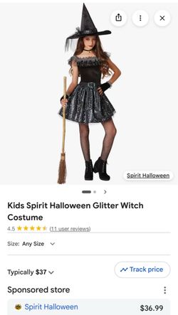 $20 Halloween Girls Glitter Witch Costume. Size Girls Medium. Perfect Shape like New!