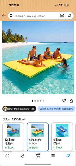 12ft Yellow Floating Water Mat