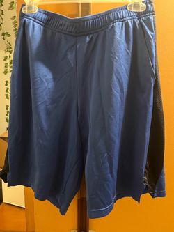 Blue Athletic Shorts with Black Side Panels