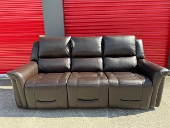 Alba Leather Power Reclining Sofa with Power Headrests, Brown
