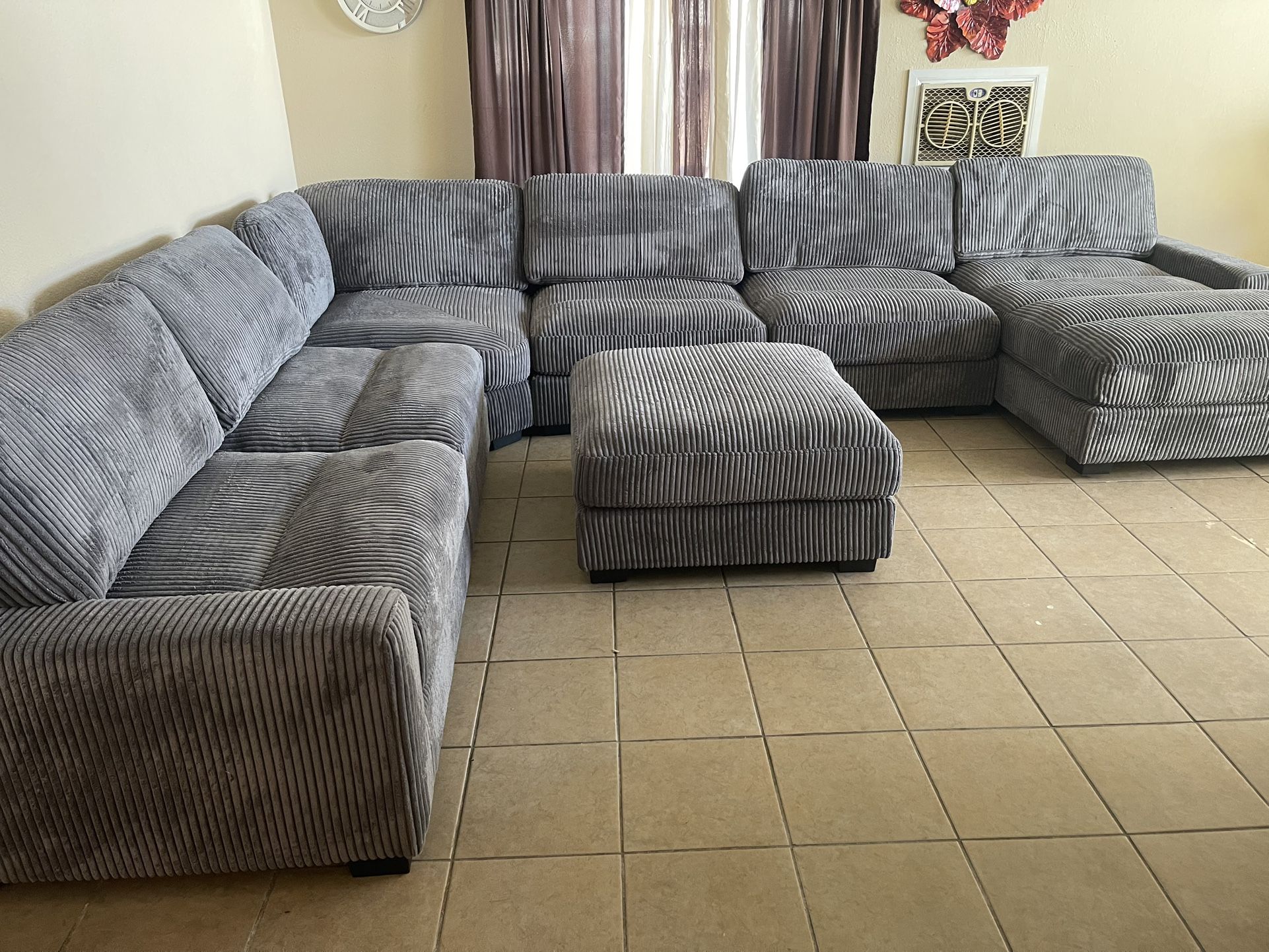 Sectional Sofa - Extra Large 7 Pc Modular Sectional With Grey Corduroy Fabric